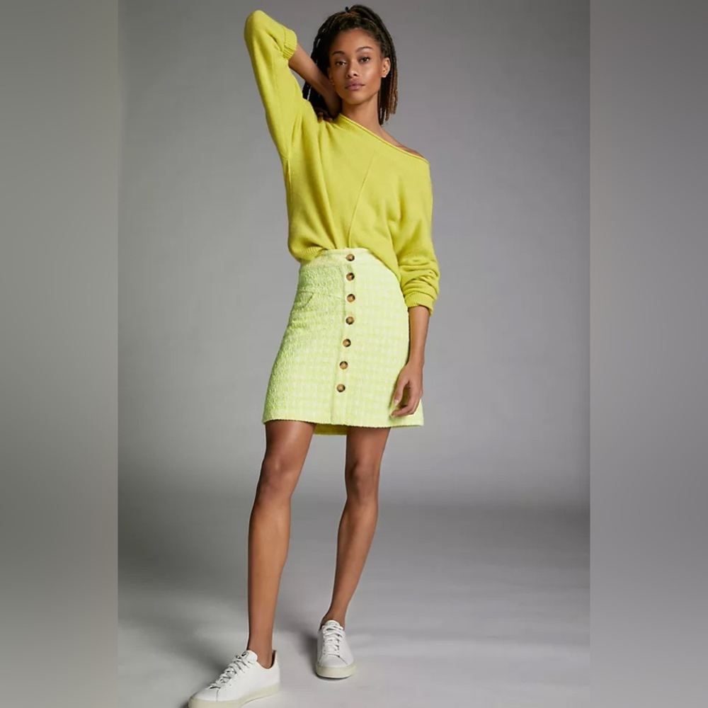 NWT ANTHROPOLOGIE MAEVE CANDACE TEXTURED MINI YELLOW SKIET US 12